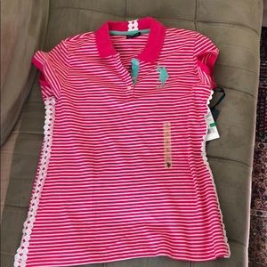 US Polo top stripe with lace Large NWT